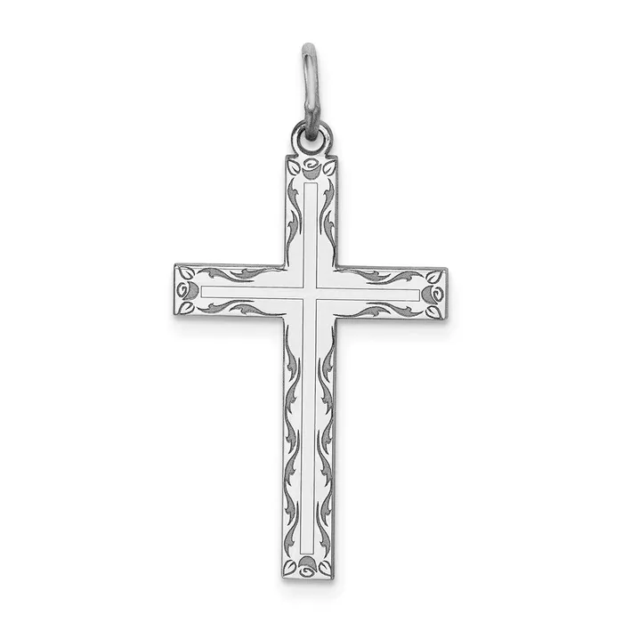 Sterling Silver Rhodiumplated Laser Designed Cross Pendant TreasureFineJewelers Necklaces