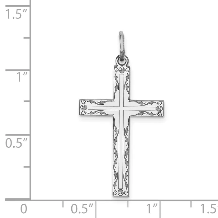 Sterling Silver Rhodiumplated Laser Designed Cross Pendant TreasureFineJewelers Necklaces