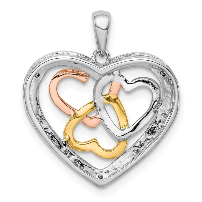 Sterling Silver Rhodium wWhite Yellow Rose Gold Plating Dia Pendant TreasureFineJewelers Necklaces