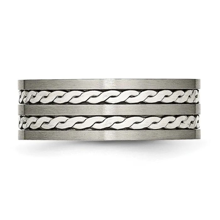 Titanium Antiqued Brushed wSterling Silver Braided Inlay 8mm Band TreasureFineJewelers Rings