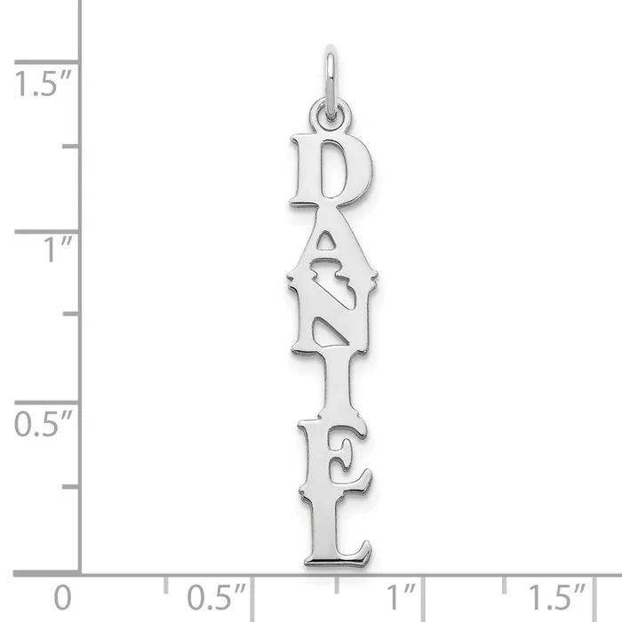 TreasureFineJewelers 10K White Gold Cooper Font Vertical Name Plate Charm Charm Necklaces