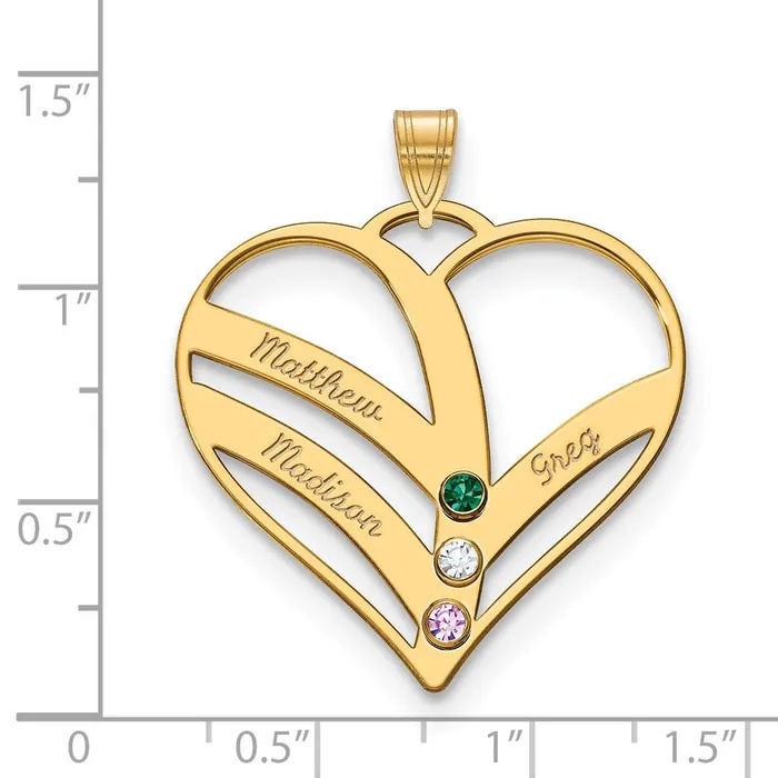 TreasureFineJewelers 10KY 3 Name and Birthstone w 18k Bezel Cut Out Heart Necklace Necklaces