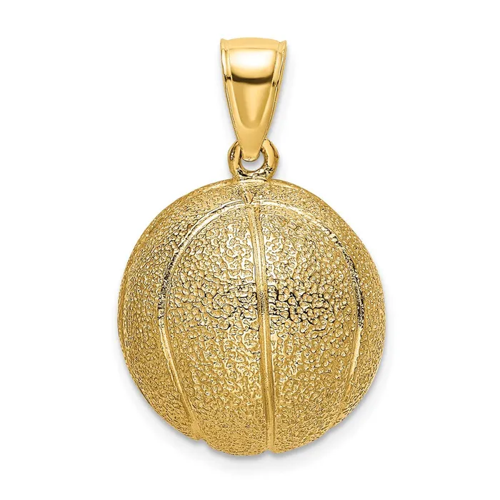 TreasureFineJewelers 14K 3D Textured Basketball Charm Charm Necklaces