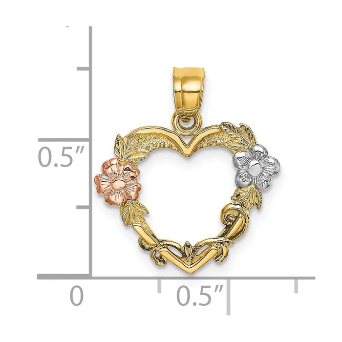 TreasureFineJewelers 14k Twotone with White Rhodium Flower In Heart Charm Rings
