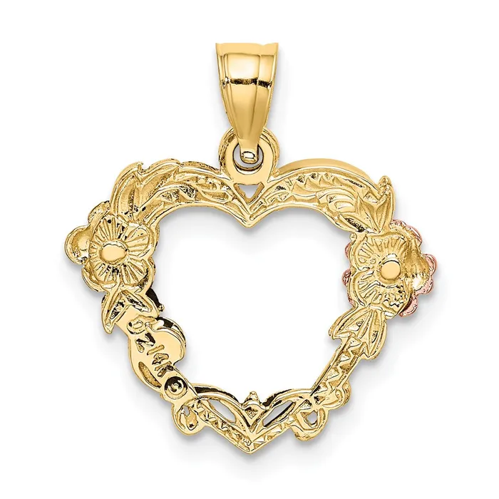 TreasureFineJewelers 14k Twotone with White Rhodium Flower In Heart Charm Rings