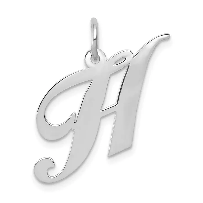 TreasureFineJewelers 14K White Gold Medium Fancy Script Letter H Initial Charm Charm Necklaces TreasureFineJewelers 14K White Gold Medium Fancy Script Letter H Initial Charm Charm Necklaces