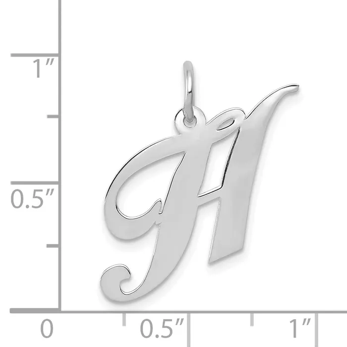 TreasureFineJewelers 14K White Gold Medium Fancy Script Letter H Initial Charm Charm Necklaces
