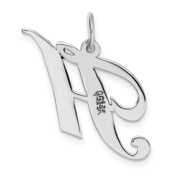 TreasureFineJewelers 14K White Gold Medium Fancy Script Letter H Initial Charm Charm Necklaces