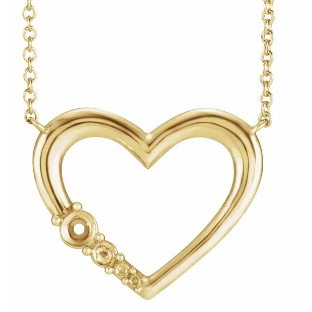 TreasureFineJewelers 14K Yellow Gold 1Stone Family Heart 16 Necklace Mounting Necklaces