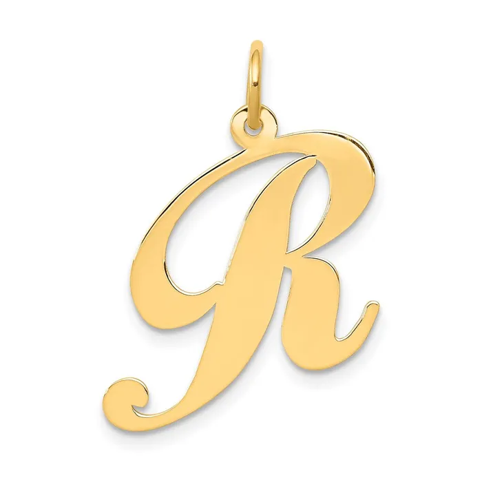 TreasureFineJewelers 14k Yellow Gold Large Fancy Script Letter R Initial Charm Charm Necklaces TreasureFineJewelers 14k Yellow Gold Large Fancy Script Letter R Initial Charm Charm Necklaces