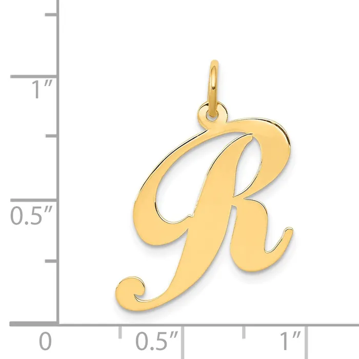 TreasureFineJewelers 14k Yellow Gold Large Fancy Script Letter R Initial Charm Charm Necklaces