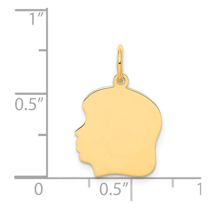 TreasureFineJewelers 14k Yellow Gold Plain Medium 018 Gauge Facing Left Engravable Girl Head Charm Charm Necklaces