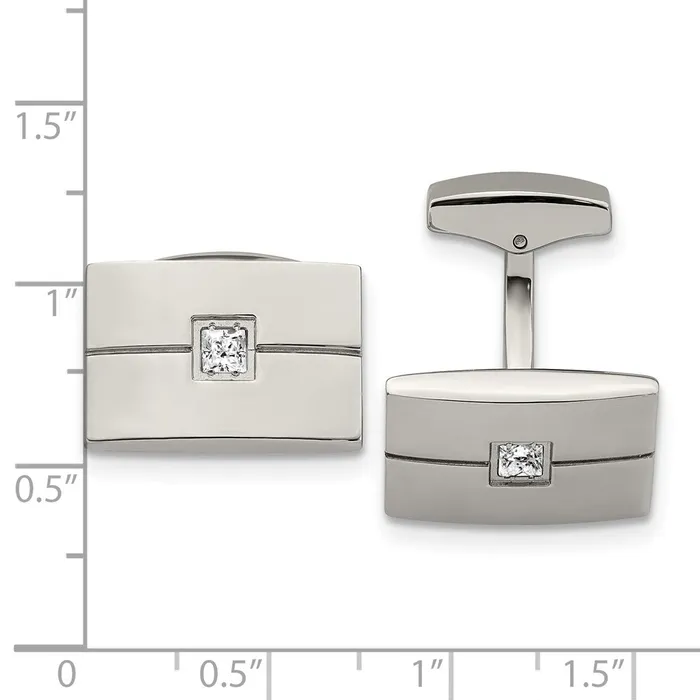 TreasureFineJewelers Bracelets Chisel Stainless Steel Polished CZ Rectangle Cufflinks