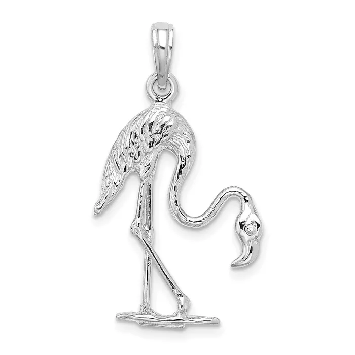 TreasureFineJewelers Charm Necklaces 14K White Gold 3D Textured Flamingo Charm