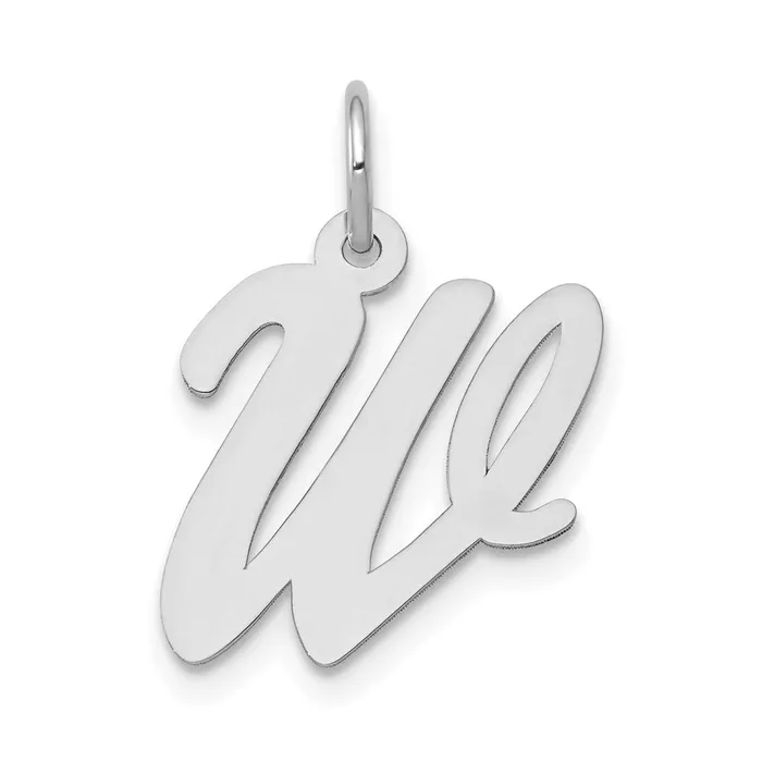 TreasureFineJewelers Charm Necklaces 14k White Gold Medium Script Letter W Initial Charm TreasureFineJewelers Charm Necklaces 14k White Gold Medium Script Letter W Initial Charm
