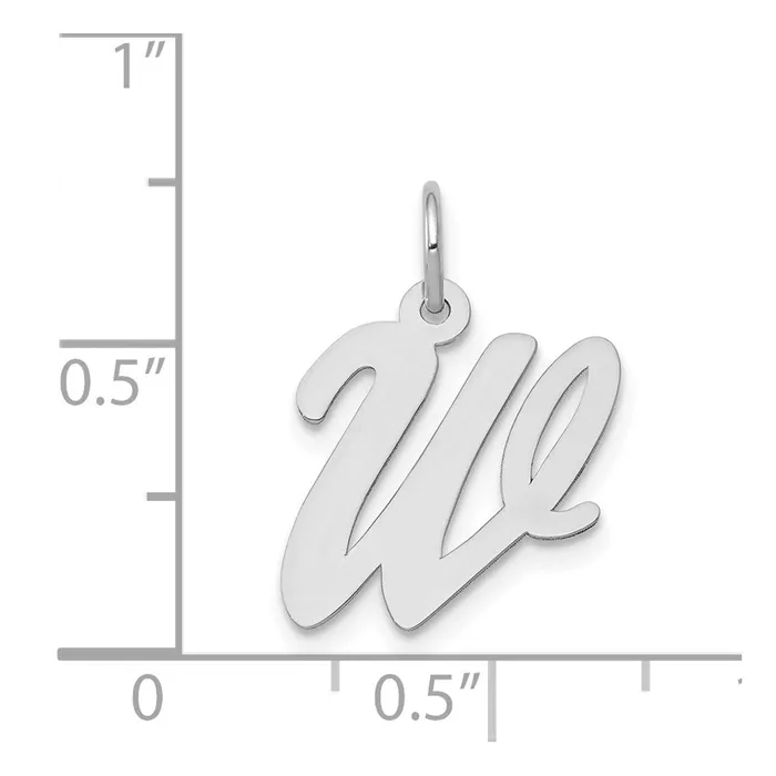TreasureFineJewelers Charm Necklaces 14k White Gold Medium Script Letter W Initial Charm