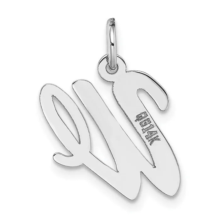 TreasureFineJewelers Charm Necklaces 14k White Gold Medium Script Letter W Initial Charm
