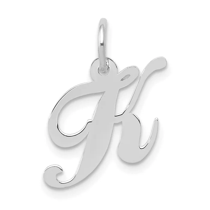 TreasureFineJewelers Charm Necklaces 14k White Gold Small Fancy Script Letter K Initial Charm TreasureFineJewelers Charm Necklaces 14k White Gold Small Fancy Script Letter K Initial Charm