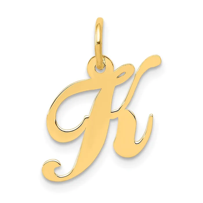 TreasureFineJewelers Charm Necklaces 14k White Gold Small Fancy Script Letter K Initial Charm