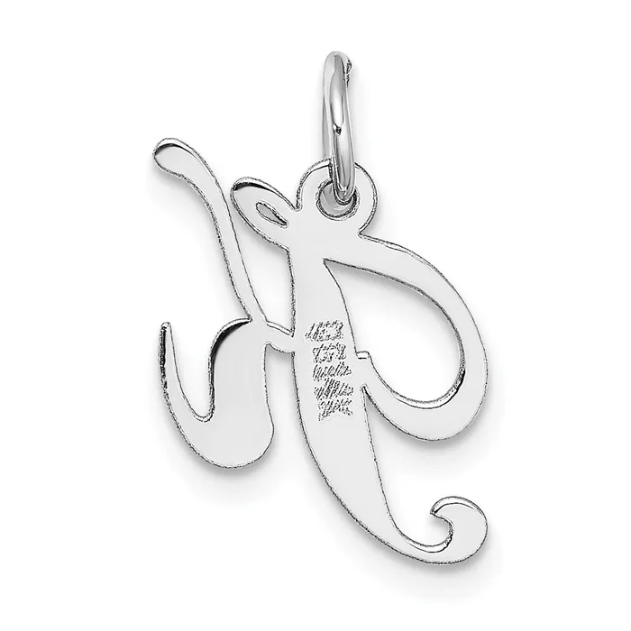 TreasureFineJewelers Charm Necklaces 14k White Gold Small Fancy Script Letter K Initial Charm