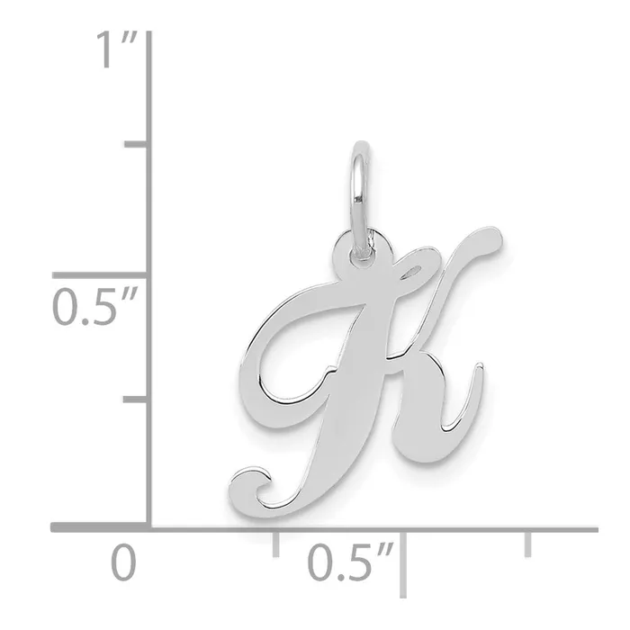 TreasureFineJewelers Charm Necklaces 14k White Gold Small Fancy Script Letter K Initial Charm