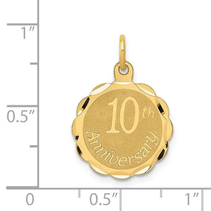 TreasureFineJewelers Charm Necklaces 14k Yellow Gold Happy 10th ANNIVERSARY Charm