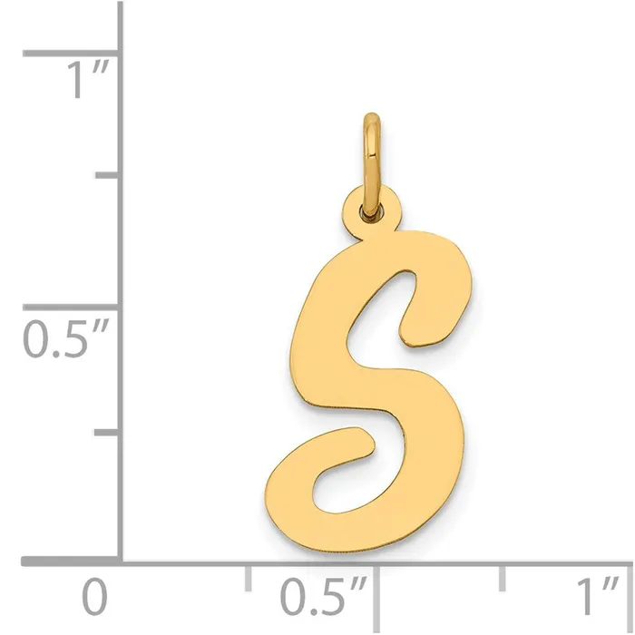 TreasureFineJewelers Charm Necklaces 14k Yellow Gold Large Script Letter S Initial Charm