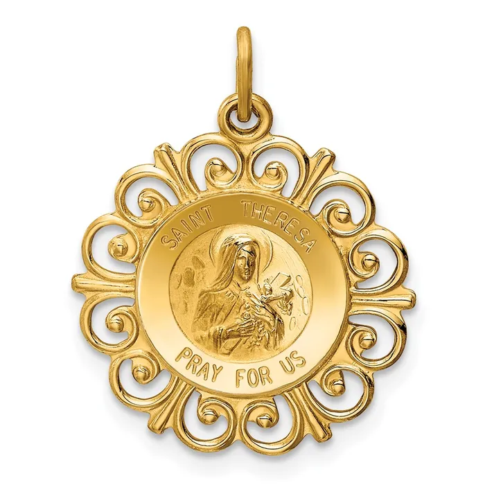 TreasureFineJewelers Charm Necklaces 14k Yellow Gold Saint Theresa Medal Charm TreasureFineJewelers Charm Necklaces 14k Yellow Gold Saint Theresa Medal Charm