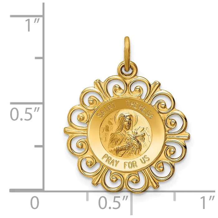 TreasureFineJewelers Charm Necklaces 14k Yellow Gold Saint Theresa Medal Charm