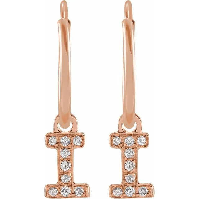 TreasureFineJewelers Earrings 14K Rose Gold 03 CTW Natural Diamond Single Initial I Hoop Earring