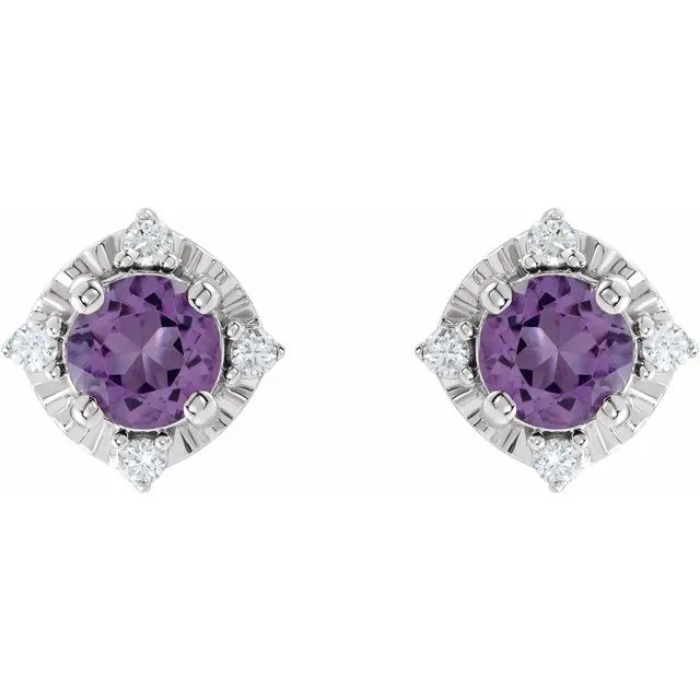 TreasureFineJewelers Earrings 14K White Gold Natural Amethyst 08 CTW Natural Diamond HaloStyle Earrings