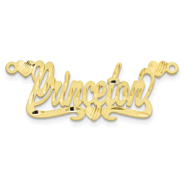 TreasureFineJewelers Necklaces 10K Satin Diamondcut Hearts Name Plate