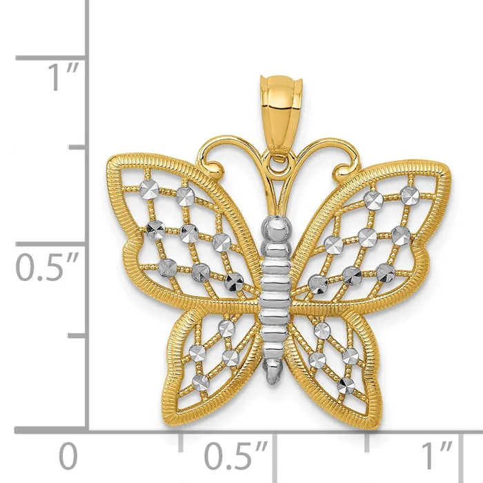 TreasureFineJewelers Necklaces 14k and Rhodium Diamondcut Butterfly Pendant