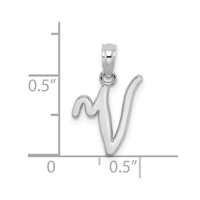 TreasureFineJewelers Necklaces 14k White Gold White Gold Script Letter V Initial Pendant