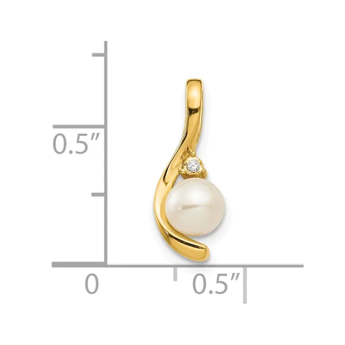 TreasureFineJewelers Necklaces 14k Yellow Gold FW Cultured Pearl and Diamond Pendant