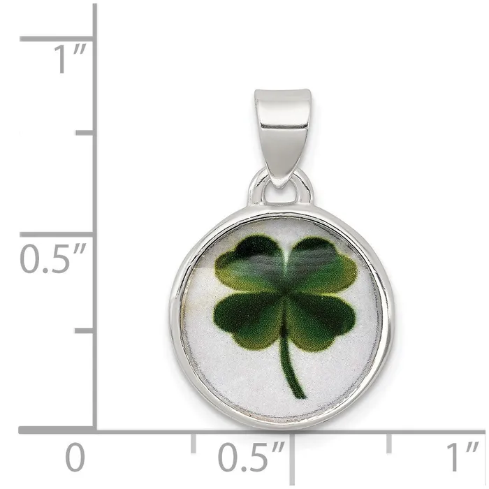 TreasureFineJewelers Necklaces Sterling Silver 4 Leaf Clover Clear Enamel Pendant