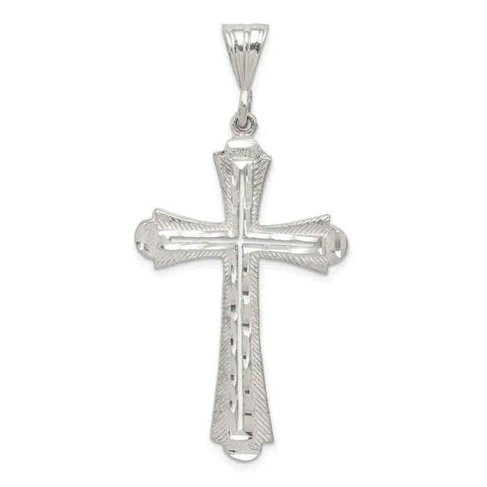 TreasureFineJewelers Necklaces Sterling Silver Diamondcut Cross Pendant