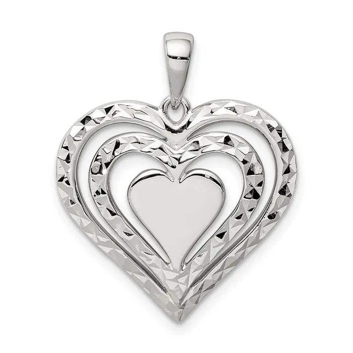 TreasureFineJewelers Necklaces Sterling Silver Diamondcut Heart Pendant