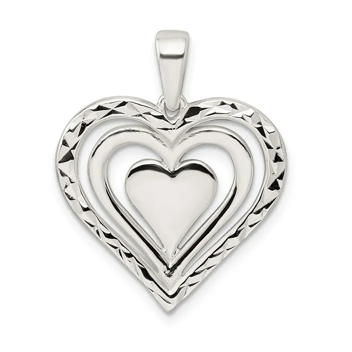 TreasureFineJewelers Necklaces Sterling Silver Diamondcut Heart Pendant