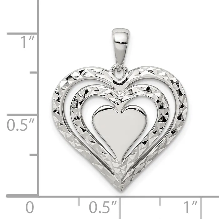 TreasureFineJewelers Necklaces Sterling Silver Diamondcut Heart Pendant