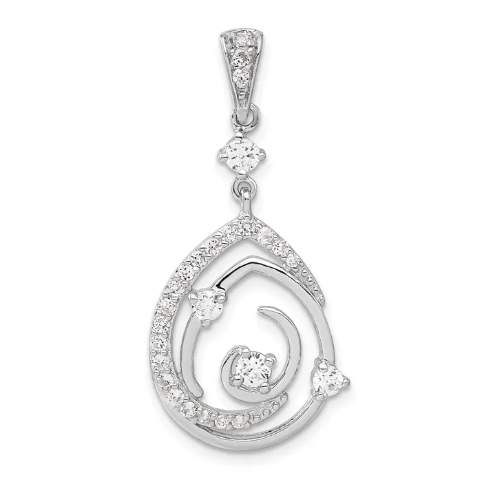 TreasureFineJewelers Necklaces Sterling Silver Fancy Swirl w CZ Teardrop Pendant