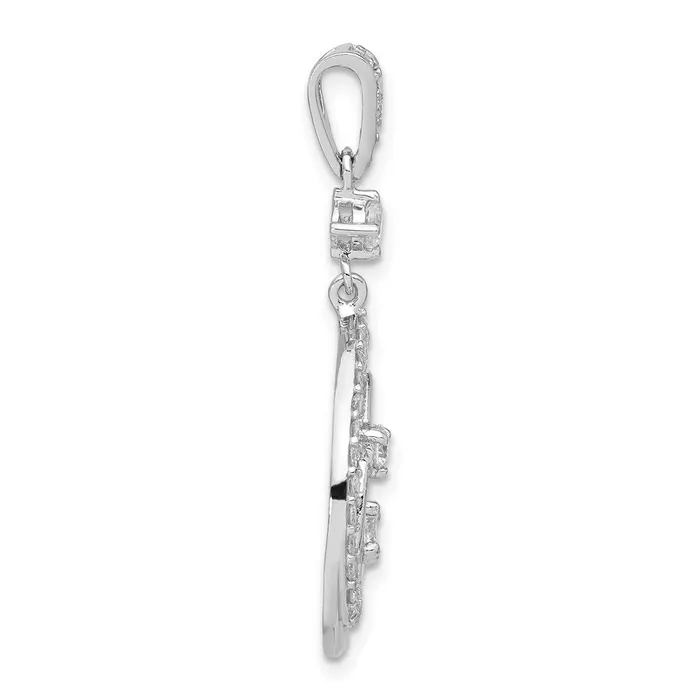 TreasureFineJewelers Necklaces Sterling Silver Fancy Swirl w CZ Teardrop Pendant
