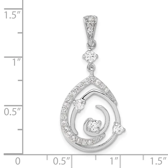 TreasureFineJewelers Necklaces Sterling Silver Fancy Swirl w CZ Teardrop Pendant