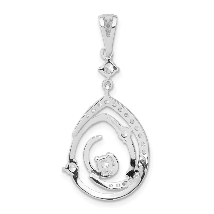 TreasureFineJewelers Necklaces Sterling Silver Fancy Swirl w CZ Teardrop Pendant
