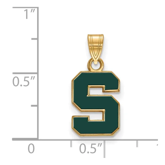 TreasureFineJewelers Necklaces Sterling Silver Goldplated Michigan State University Letter S Small Enameled Pendant