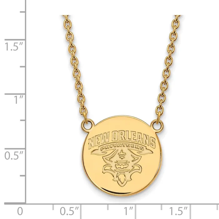 TreasureFineJewelers Necklaces Sterling Silver Goldplated University of New Orleans Privateers Large Disc 18 inch Necklace