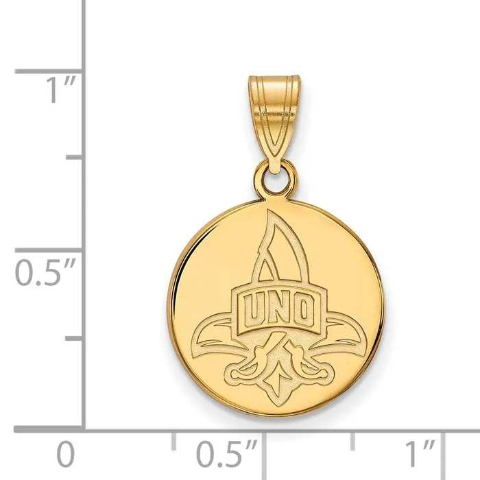 TreasureFineJewelers Necklaces Sterling Silver Goldplated University of New Orleans UNO Medium Disc Pendant