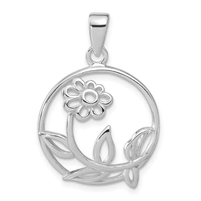 TreasureFineJewelers Necklaces Sterling Silver Polished Flower Circle Pendant