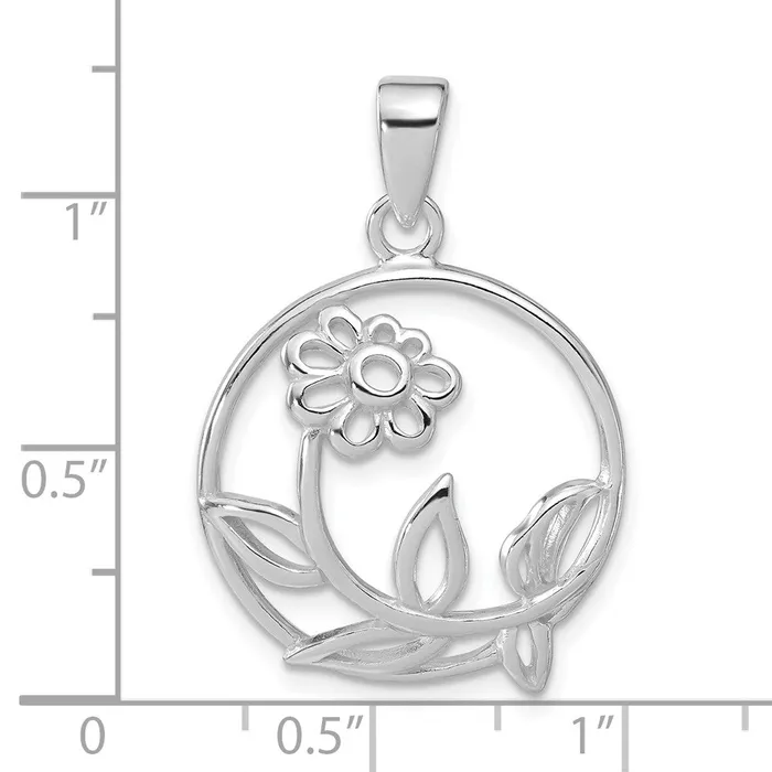 TreasureFineJewelers Necklaces Sterling Silver Polished Flower Circle Pendant