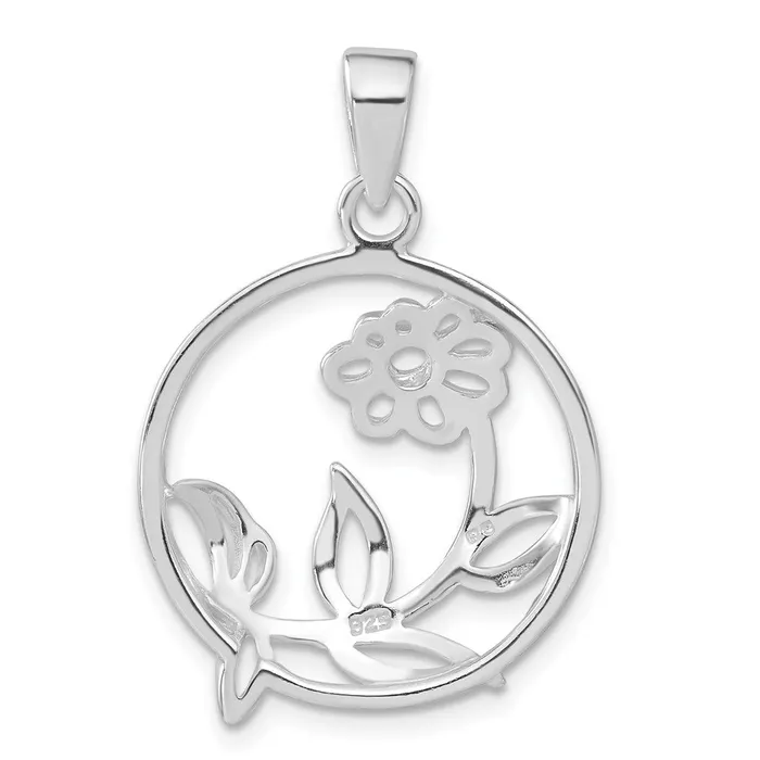 TreasureFineJewelers Necklaces Sterling Silver Polished Flower Circle Pendant